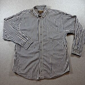 VTG Eddie Bauer Blue White Striped Long Sleeve Button Down Men's XL  Classic